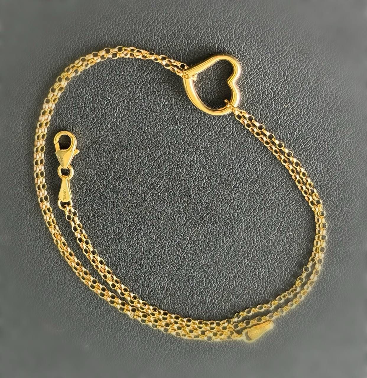 14k Solid Yellow Gold Heart Anklet Bracelet 10” 1.50mm