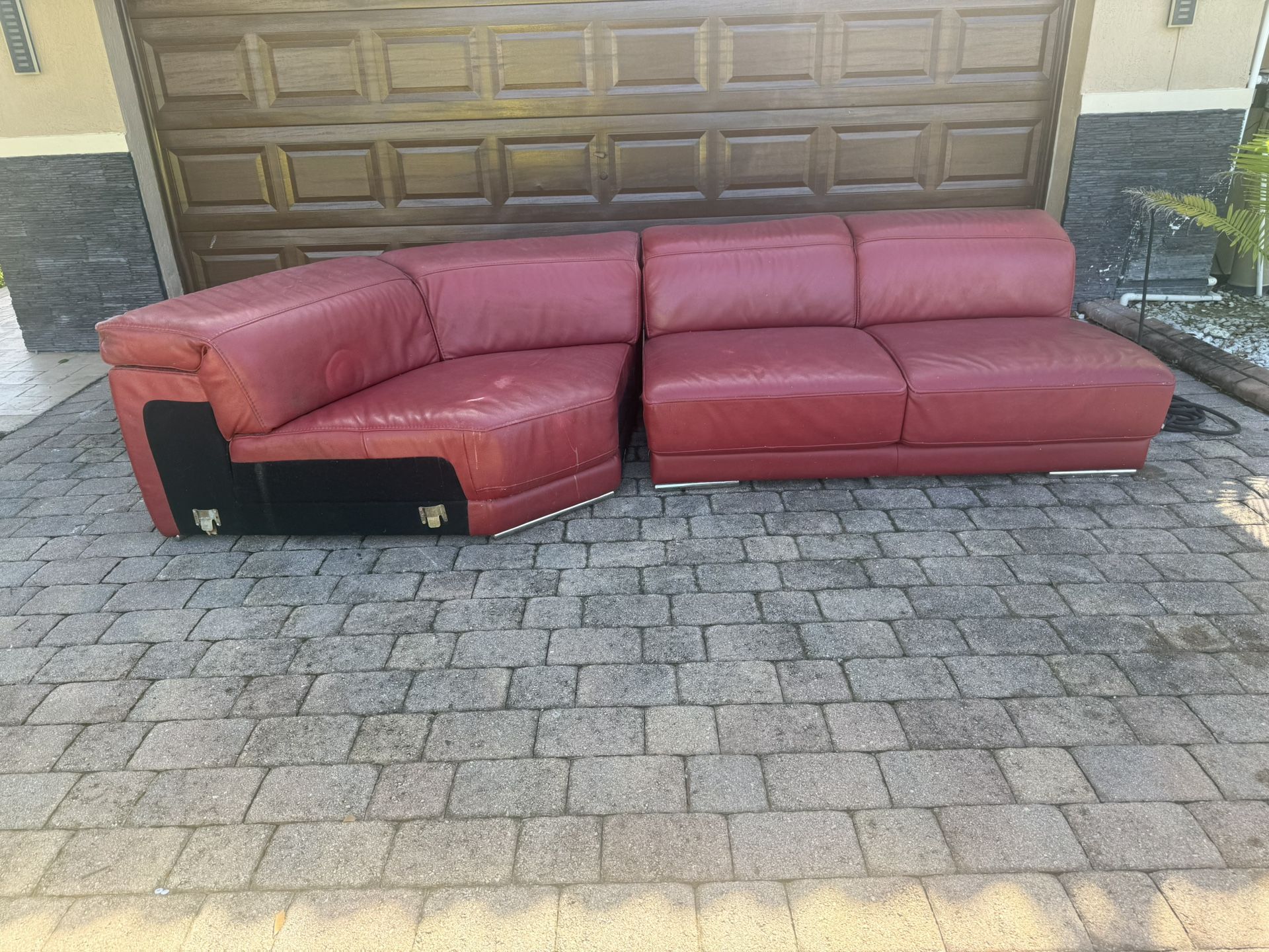 Full Grain Red Leather Sofa
