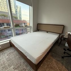 Queen Wood Bed With Headband — Excellent Condition