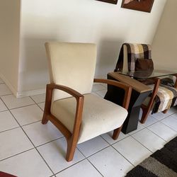 Beige And Wood Chair For Living room