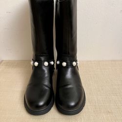 Big Girls Marc Fisher Black Poppy Pearl Knee High Boots Size 5 Faux Leather