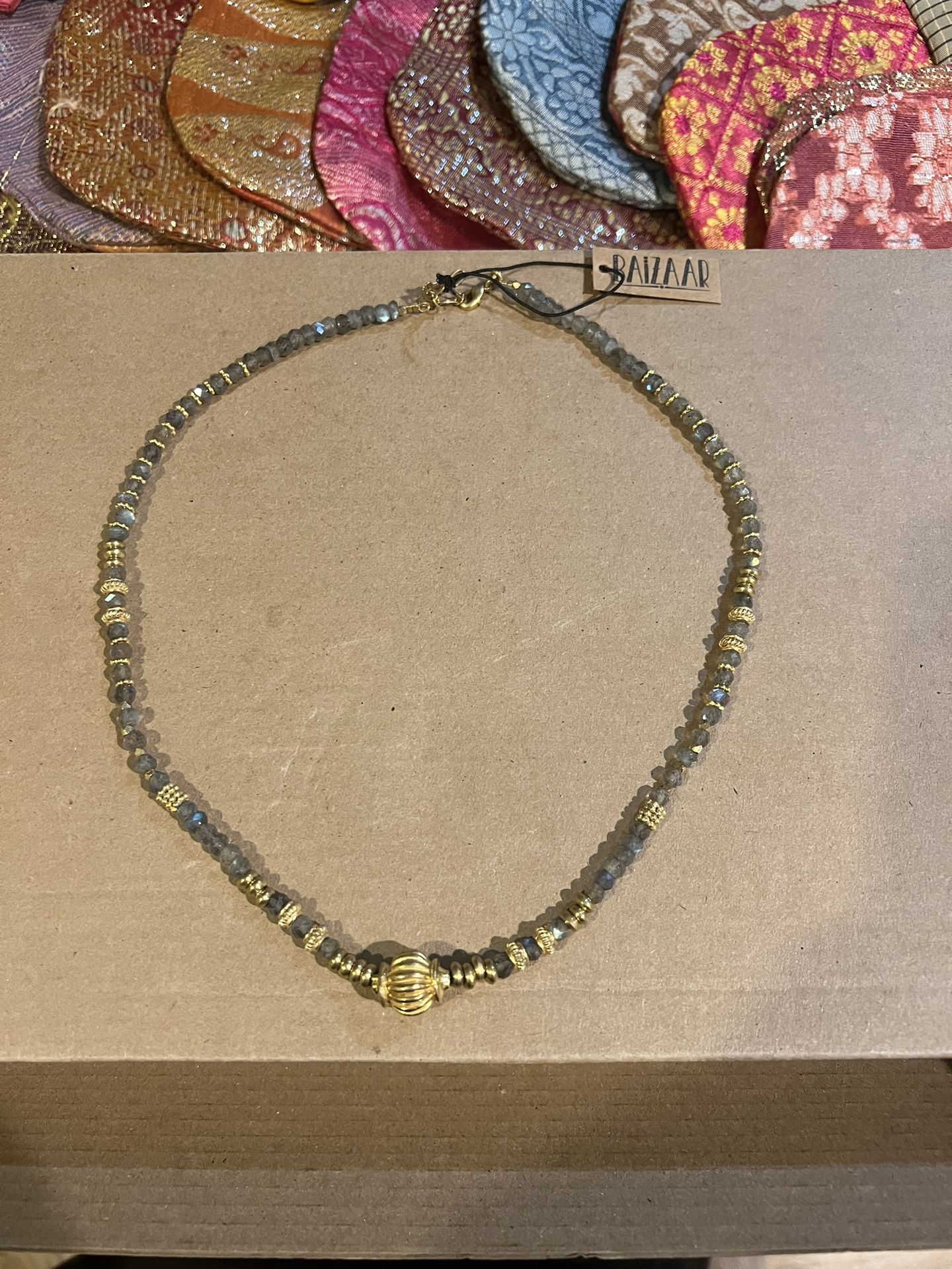 Gold Plated Brass and Labradorite Necklace