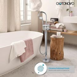 Freestanding Bathtub Faucet Tub Filler Bathroom Shower Faucet Set Shower Mixer Taps with Hand Held Shower Floor-Mount High Flow with Hand Sprayer