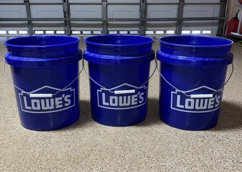 BUCKET – QTY 3 LOWE’S 5 GALLON PLASTIC BLUE GENERAL BUCKETS