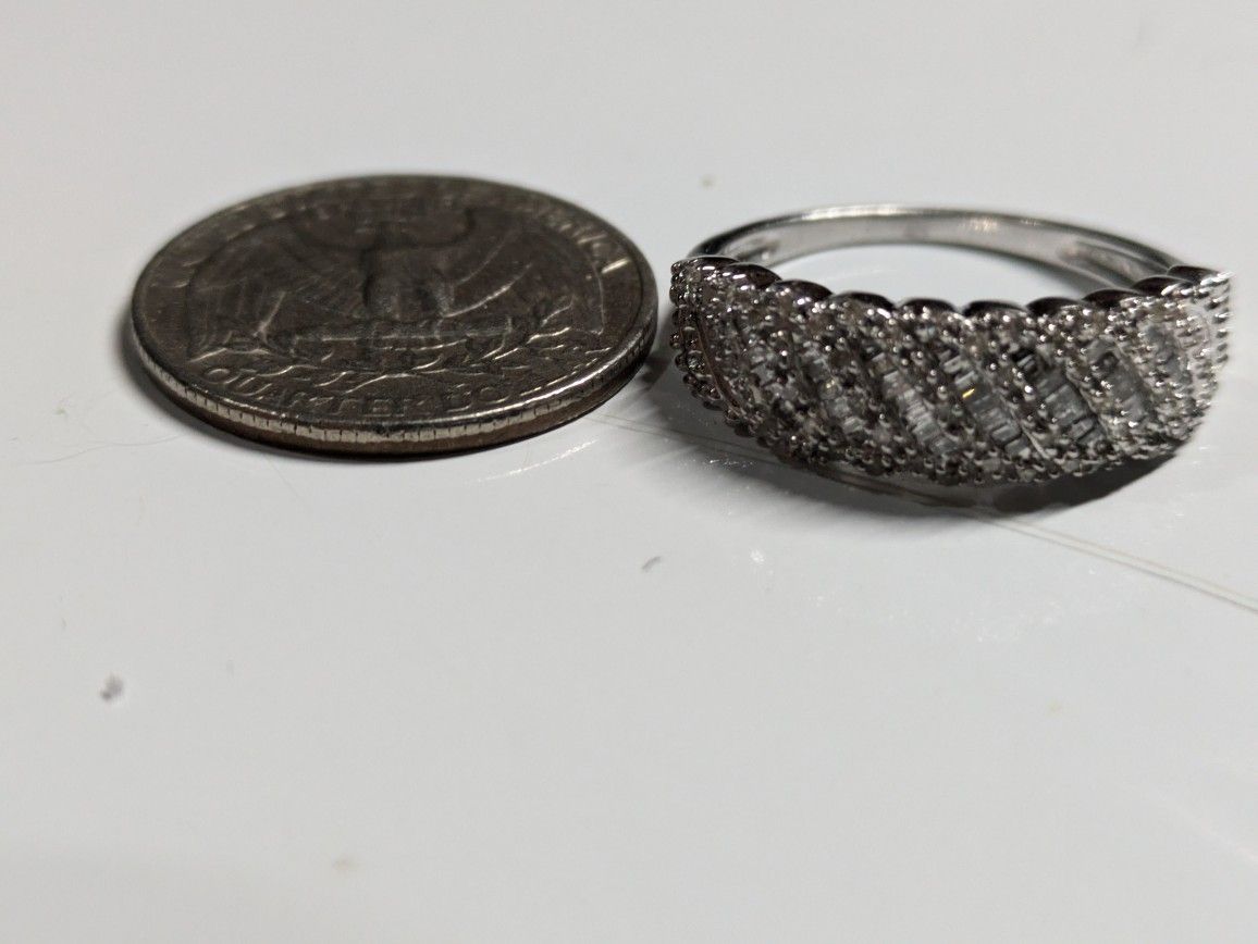 Anniversary , Wedding Natural Diamond, Sterling Silver Ring Size 9 1.000 CWT