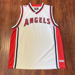 Anaheim Angels Basketball Jersey By Stitches Size Large Red/White Preowned Read!  