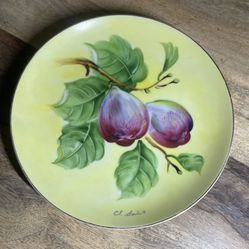 Vintage Hinode Japan Hand Painted Porcelain Fruit Plate, Signed A. Sato, Figs