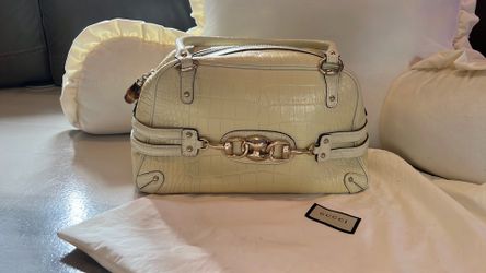 Gucci handbag large CREAM crocodile print leather vintage. Nee never worn