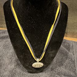 lowa Hawkeye Pendant Necklace on Black/Yellow Faux Suede (Adjustable 17-19 In)