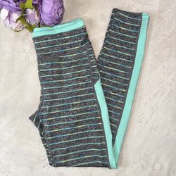 Boutique Grey and Turquoise Striped Athletic Leggings