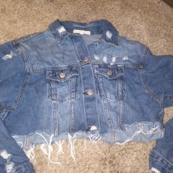 Cropped Womens Denim Jacket Size Large/xl