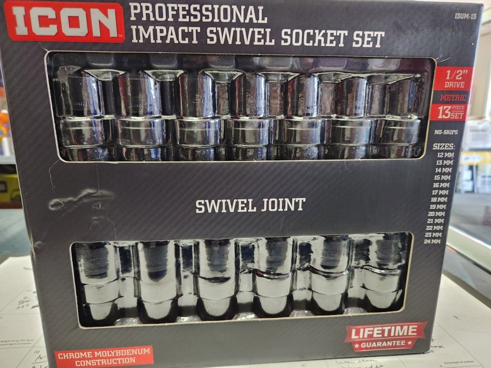 Icon Professional 13pc Impact Swivel Socket Set. 1/2" Drive.