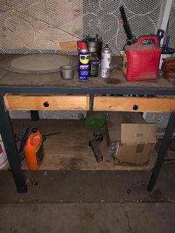 Very Heavy Wooden and Metal Work Shop Table