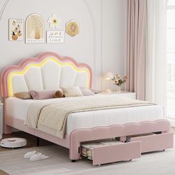 Full Size Pink Cute LED Bed for Girl’s Room (Brand New in Sealed Box)