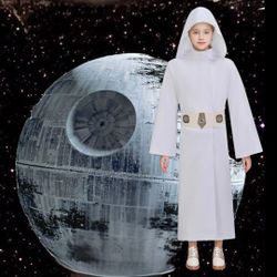 Kid's Princess Lei Inspired White Hooded Robe & Belt, XL