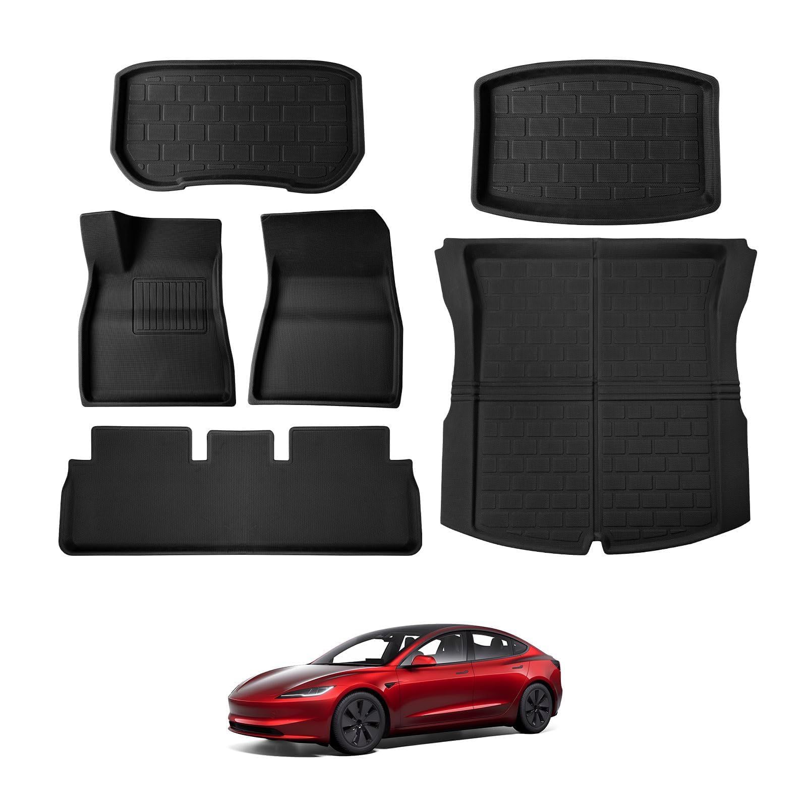 2024-2025 Upgraded 6PCS Tesla Model 3 Floor Mats All-Weather Car Mats