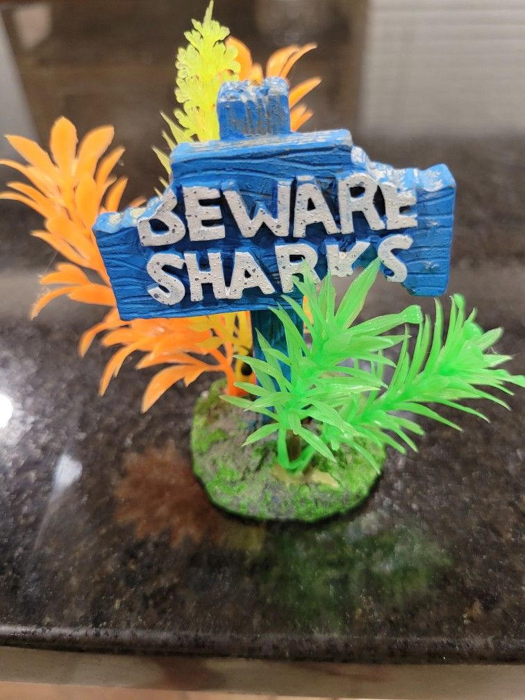 Fish Tank Ornament BEWARE SHARKS sign decorations 2014