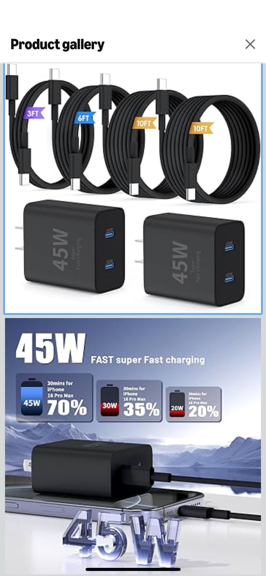 New Super Fast Samsung Charger Type C, Dual Port USB C Fast Charger Block [2-Pack] USB C Cable For Samsung Galaxy S25 Ultra/S24+/S23 iPhone 16 45W, PD