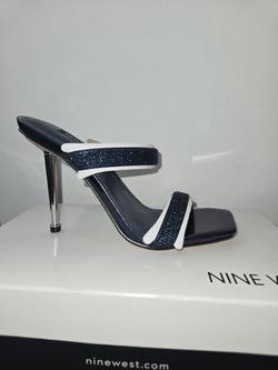 Nine West Navy Glitter Stiletto Mule Heels