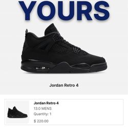 Brand New Air Jordan Black Cat 4’s Size 13 With Receipt. 