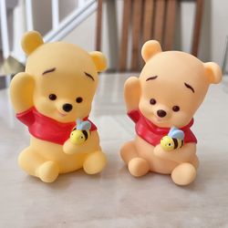 Pair Of 2001 Disney Baby Winnie The Pooh Holding A Honey Bee Figurine 3.25"