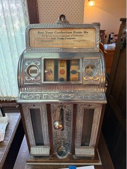 Antique Vintage 5c coin op slot machine * Caille Victory