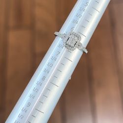 Rectangle Diamond Halo Ring 