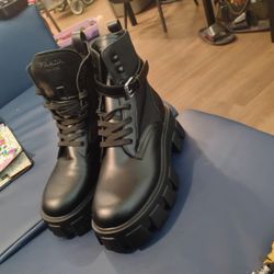 PRADA Monolith leather and Re-Nylon combat boots