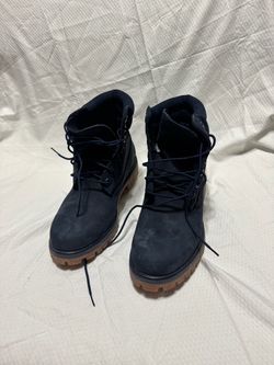 Navy Blue Timberlands Lace-Up Work Boots with Gum Sole