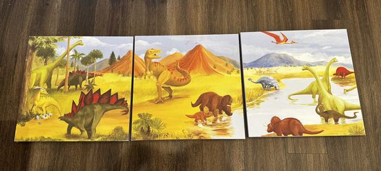 Pottery Barn Kids Dino Kingdom Valley Canvas Nursery Art – Set of 3
