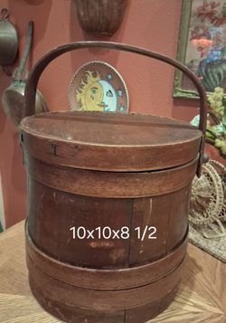 Antique Oak Firkin Bucket with Lid