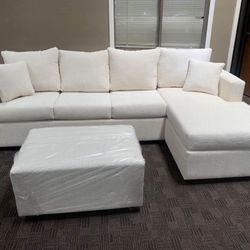 New Cream White Sectional And Ottoman 