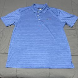 Greg Norman 100 % polyester short sleeve men’s Blue Striped Polo 