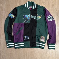 Size Large - Mitchell And Ness MLB Baseball Tampa Bay Devil Rays Zip Up Stitch Jacket - Supreme Kith Nike Vintage Sports