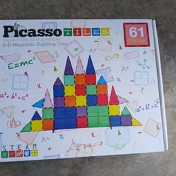 PicassoTiles Magnetic Tiles 61 Piece Magnet Tile Building Blocks Construction Sensory Toy Set with Carry Bag Storage Bin Container STEM Toddler Learni