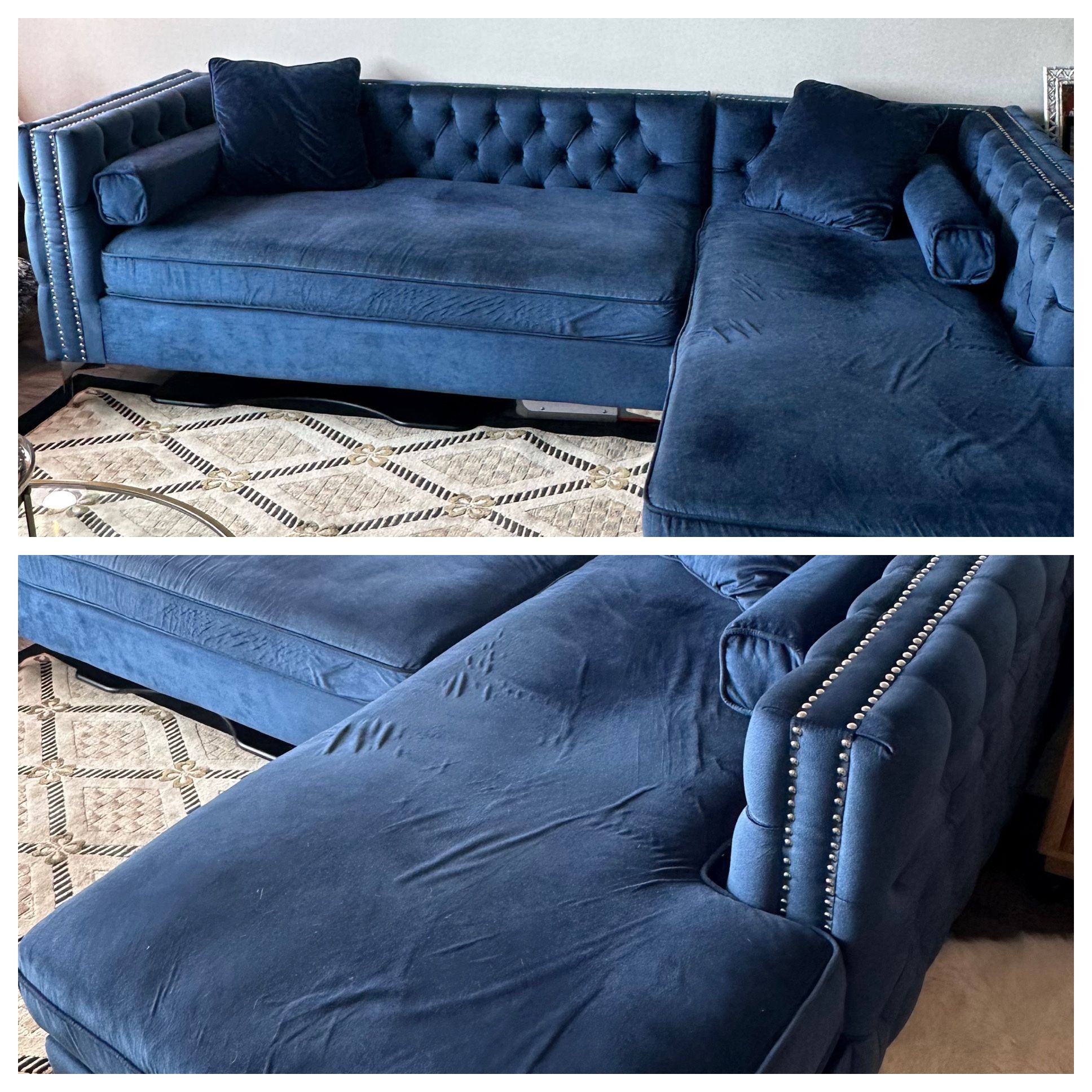 Blue Velvet Chaise Sofa