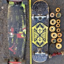 Vintage skateboards with skates