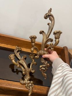 Vintage Syroco Wood Gold Wall Candle Sconces Pair