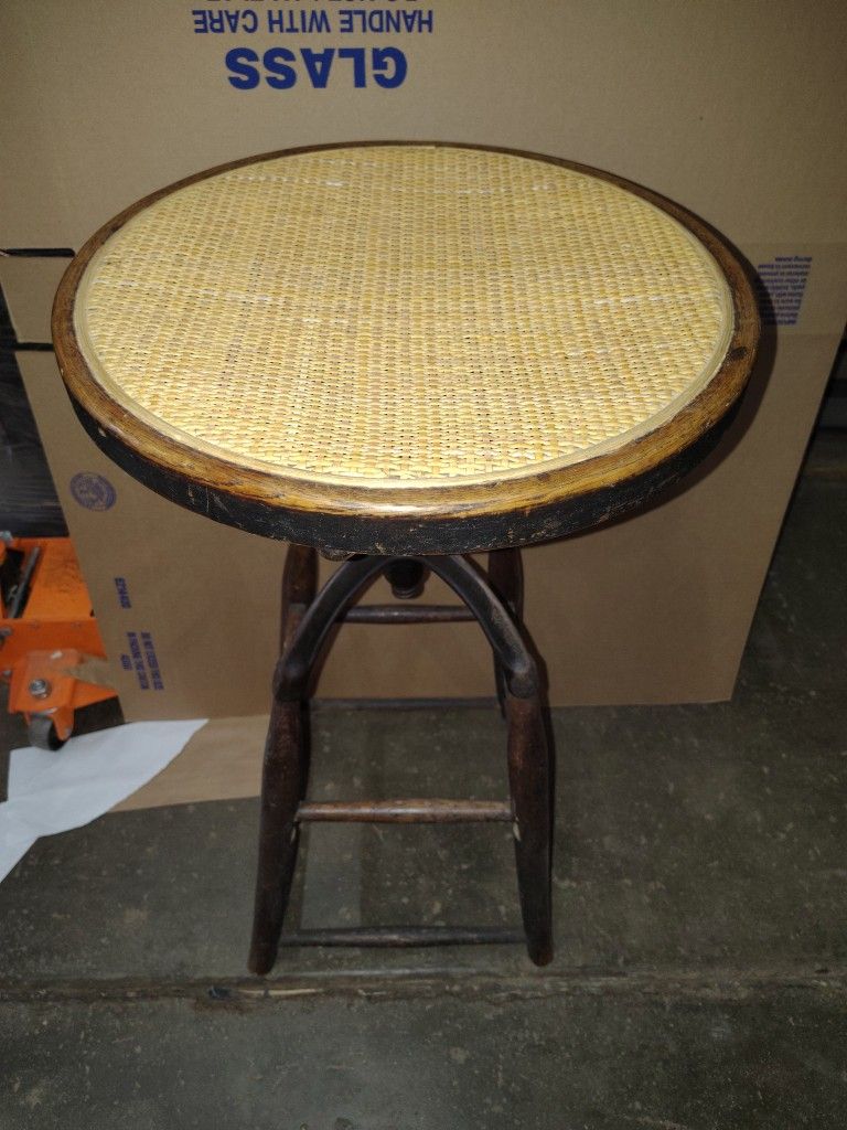 Vintage Cast Iron Wood And Wicker Stool