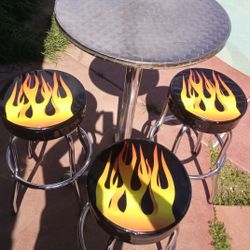 Metal Bar Table And Bar Stools 