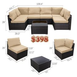 😀 7 Pieces Outdoor Patio Furniture Sets,Rattan Conversation Sectional Set,Manual Weaving Wicker Patio Sofa with Tea Table