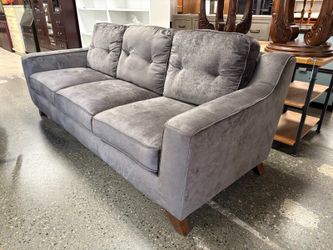 Dark Grey Fabric Tufted Back 3-Cushion Sofa