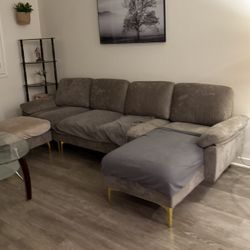 Grey Couch With Ottoman 