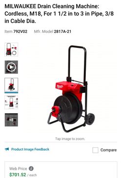 MILWAUKEE Drain Cleaning Machine: Cordless, M18,