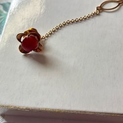 Gold Tone Stick Pin With Red Coral