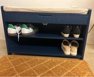 Navy Blue Shoe Bench with Storage
