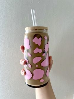 Cow print glass cup 16 or 20 oz