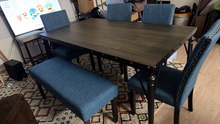 Blue Upholstered Dining Chair with Nailhead Trim