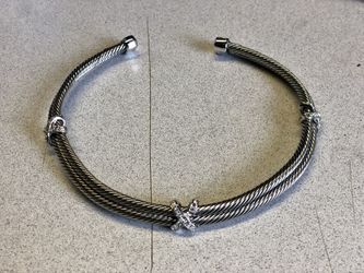 Vintage Silver High End Twisted Cable Cubic Zirconia XXX Design Choker Necklace