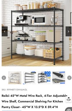 Reibii 4-Tier Adjustable Metal Wire Shelf – 45” Wide